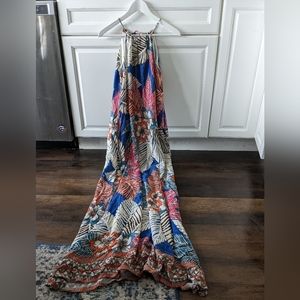 Gorgeous boho tropical halter maxi dress by Batik soft cotton small